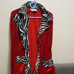 Red Velvet Jacket with Zebra Print Accents